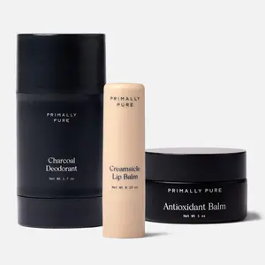 The Tallow Starter Kit from Primally Pure - Creamsicle Lip Balm, Antioxidant Balm & Charcoal Deodorant - Moisturizing, Hydrating, Skin Repair - Ethically Sourced Tallow - Clean Beauty Essentials