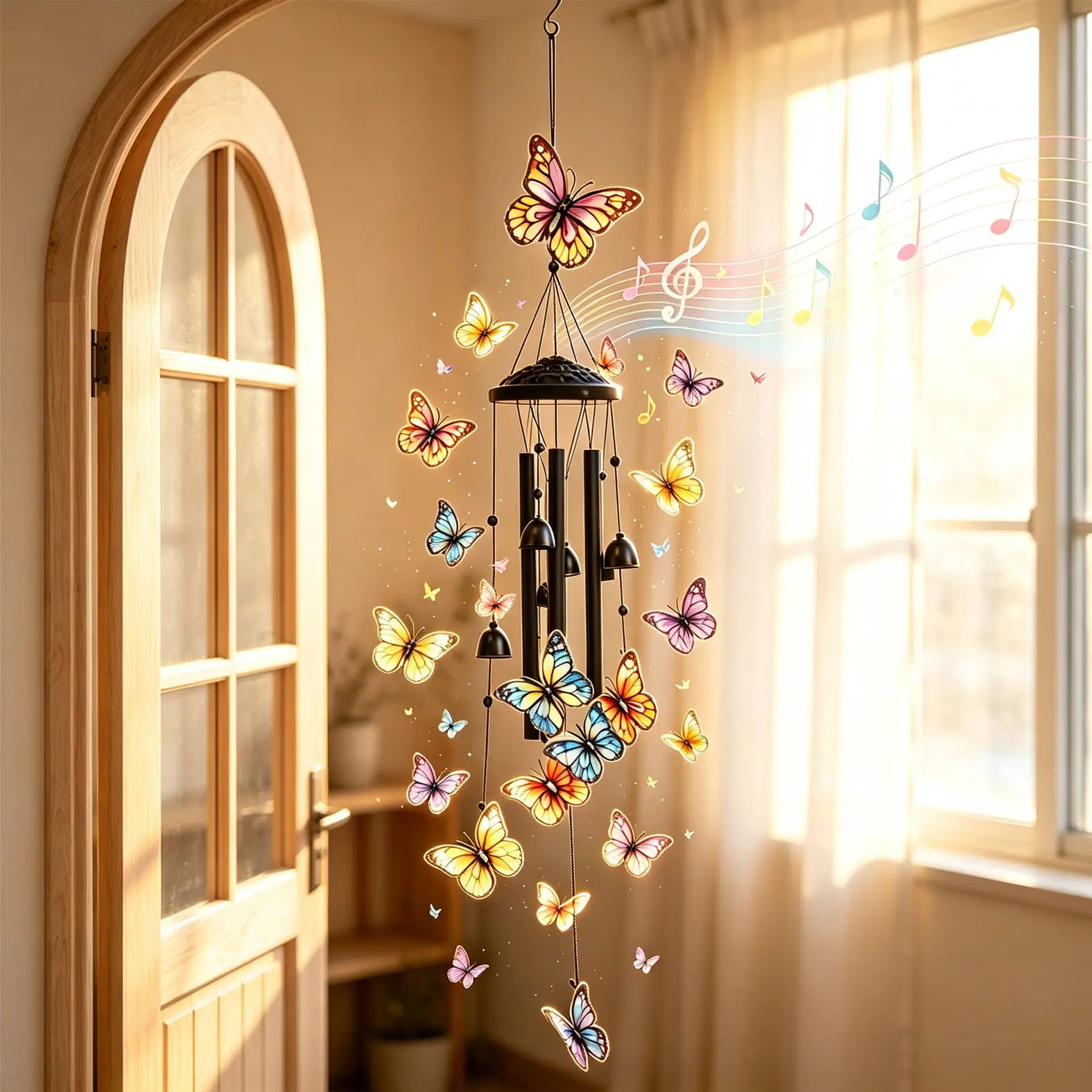 Colorful Metal Butterfly Wind Chime, Outdoor & Indoor Hanging Wind Bell, Garden Art Decor for Yard & Porch