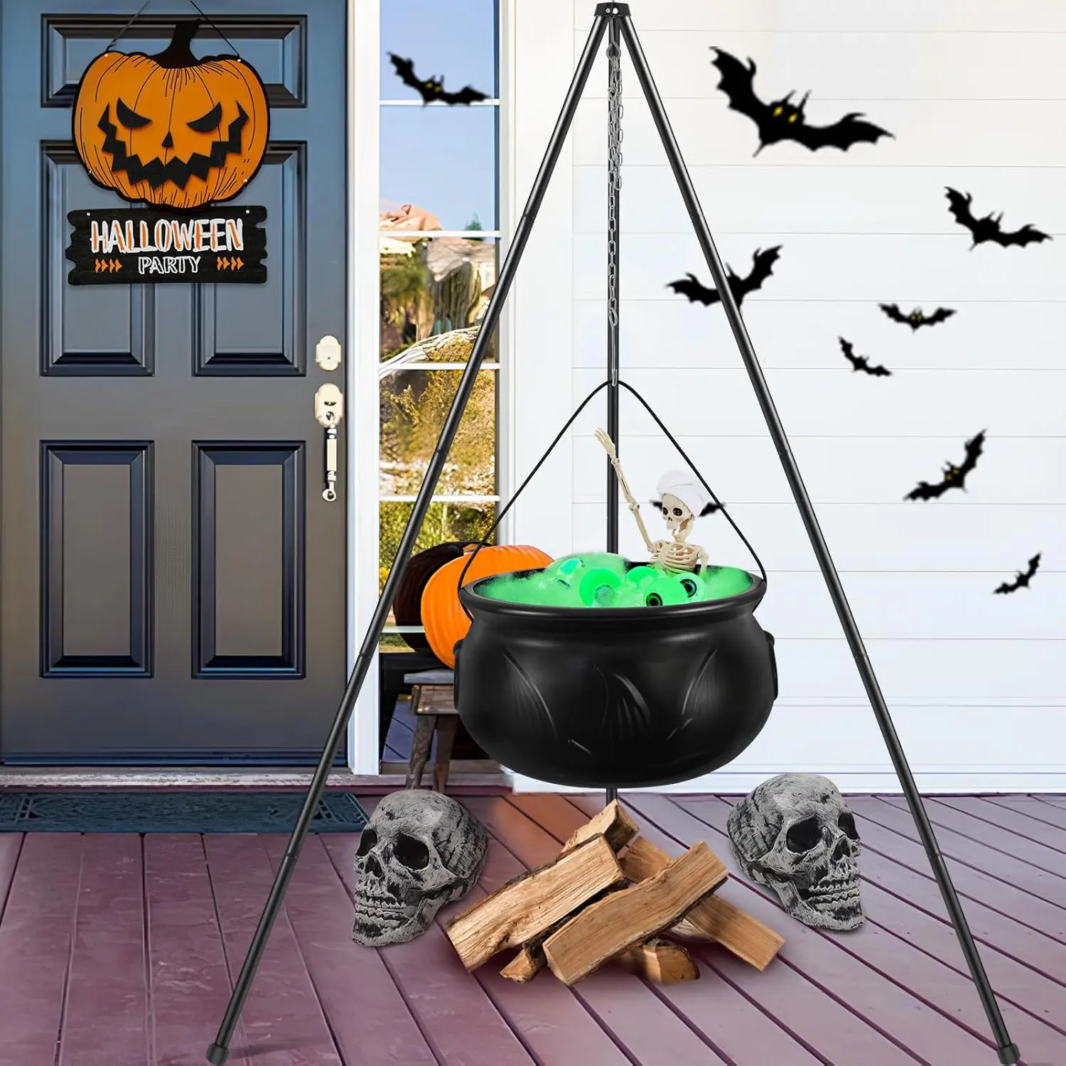 Halloween Witch Cauldron Decorations, Large Outdoor Garden Decoration with Lights, DIY Indoor Halloween Props, Family Porch Home Decor, Spooky, Party Decor Supplies