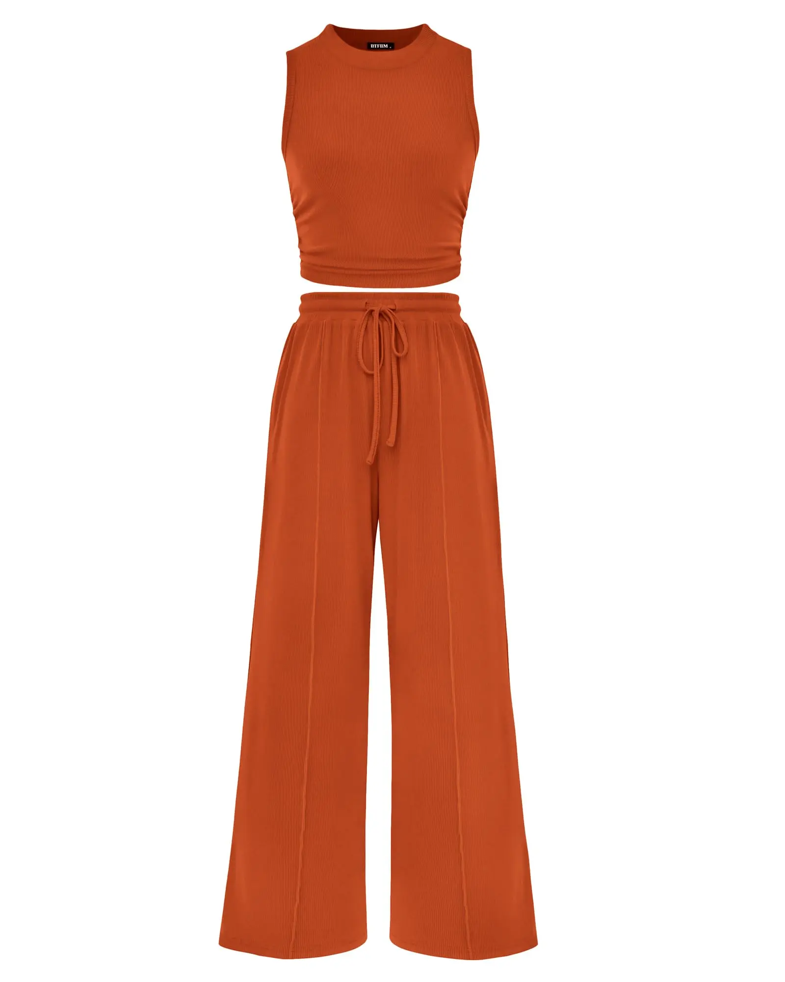 BTFBM Summer Outfits For Women 2026 Ribbed Sleeveless Tank Tops Wide Leg Pants 2-Piece Sets Lounge Set Clothing