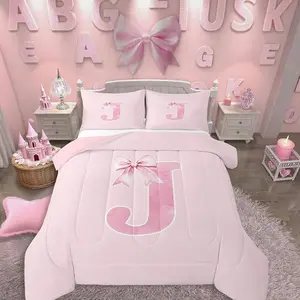 Monogrammed Gifts Comforter Set for Women,Initial Bows Bedding for Girls,Letter J Quilt,Coquette Trendy Birthday Gifts for Mom/Daughter/Sister/Girlfriend,Soft Microfiber(J)