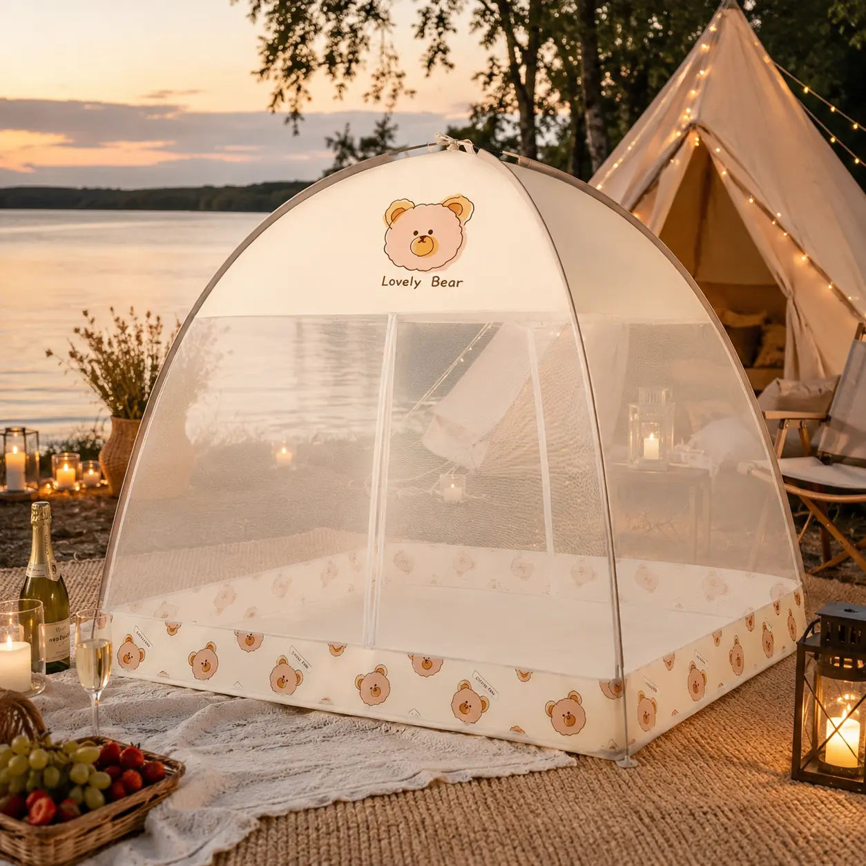 Pop-Up Mosquito Net Bed Tent, 360° Insect Protection, Instant Setup, Foldable Portable Canopy for Indoor & Outdoor Use, Backyard Camping Sunbathing Shelter, Breathable Anti-Bug Mesh with Bottom Net, Insect-Proof Mosquito Nets