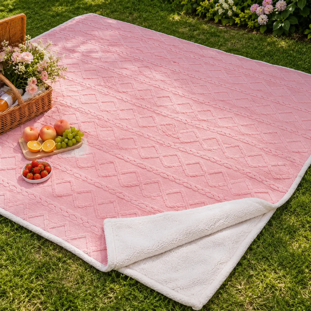 Sherpa Fleece Outdoor Throw Blanket - Soft Texture Fleece Fabric Polyester Fiber Solid Colors, Cozy Couch & Bed Blanket for Camping, Travel, Home, Feel Cosy