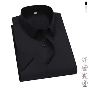 Men's Solid Color Short Sleeve Shirt Summer Breathable Lightweight Button-Front Blouse