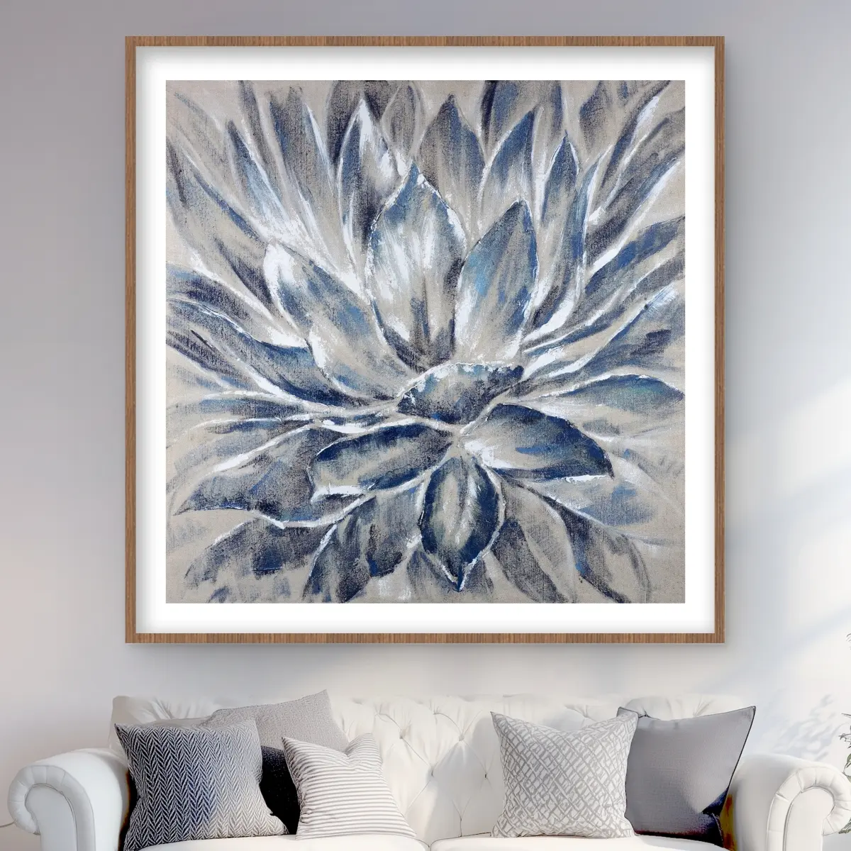 212 MAIN Artistic Floral Botanical Framed Print Wall Decor - 48x48 in. Matted High-Quality Framing, Blue & Gray Flower, Contemporary Elegant Artistic Prints, Nature Art, Home Inspo, Design Inspiration, Ideal Gift for Design Enthusiasts, Bedroom Decor