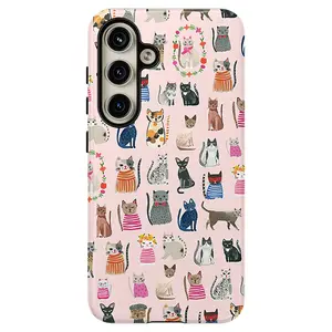 Aesthetic Retro Cat Phone Case,Cute Kawaii Kitten in Fun Outfits Design Trendy Protective Cover For Samsung S25 S24 S23 S22 S21 Plus NOTE20 Ultra A71 A56 A36 A16 A06 A13 A04S A14 A15 A23 A25 A26 A34 A35 A52 A53 A54 A55 A71 S25edge S25+ S24+ S23+ S22+ S21+