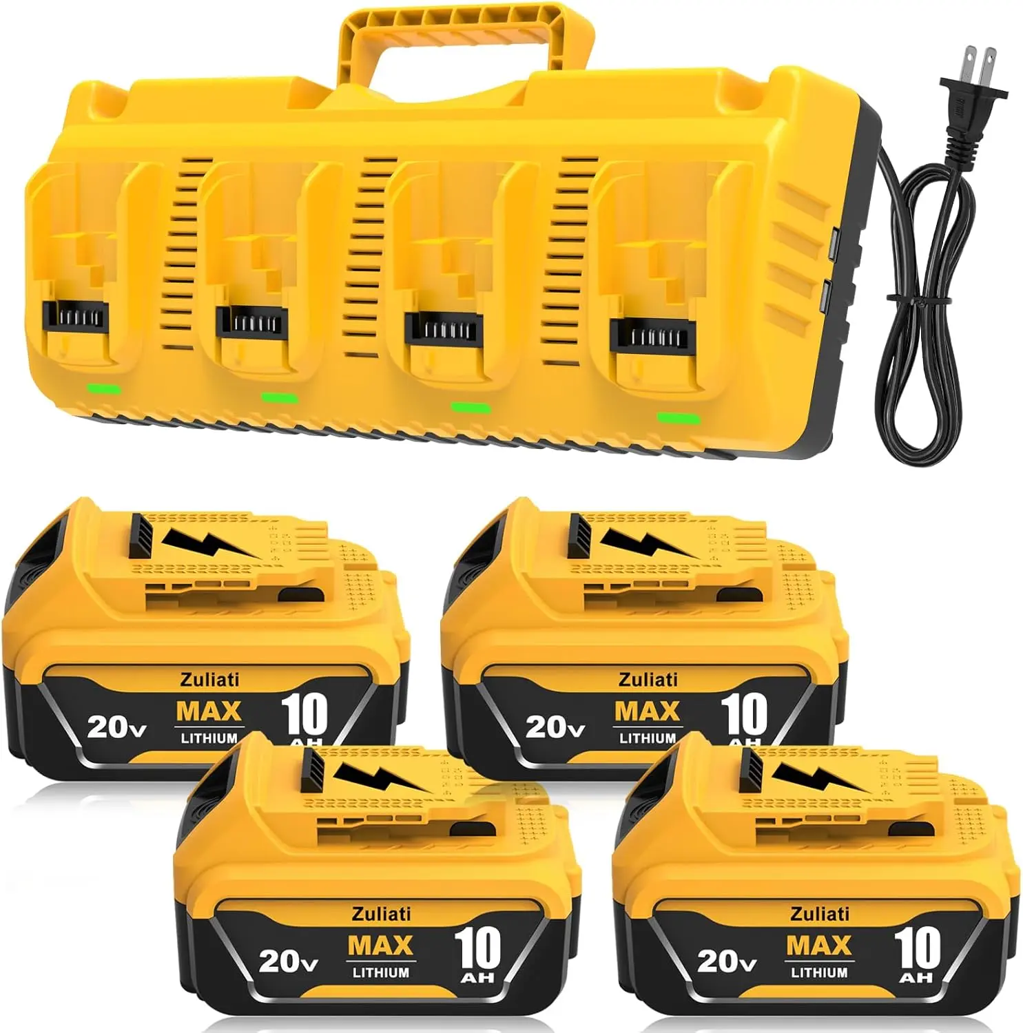 DeWalt 20V System 4-Pack 10.0Ah Lithium Battery Replacement & 4-Port Charger Set, Batteries Charger Combo, Compatible with DCB206, DCB204, DCB203 Series, Heavy-Duty Workshop Power Accessory