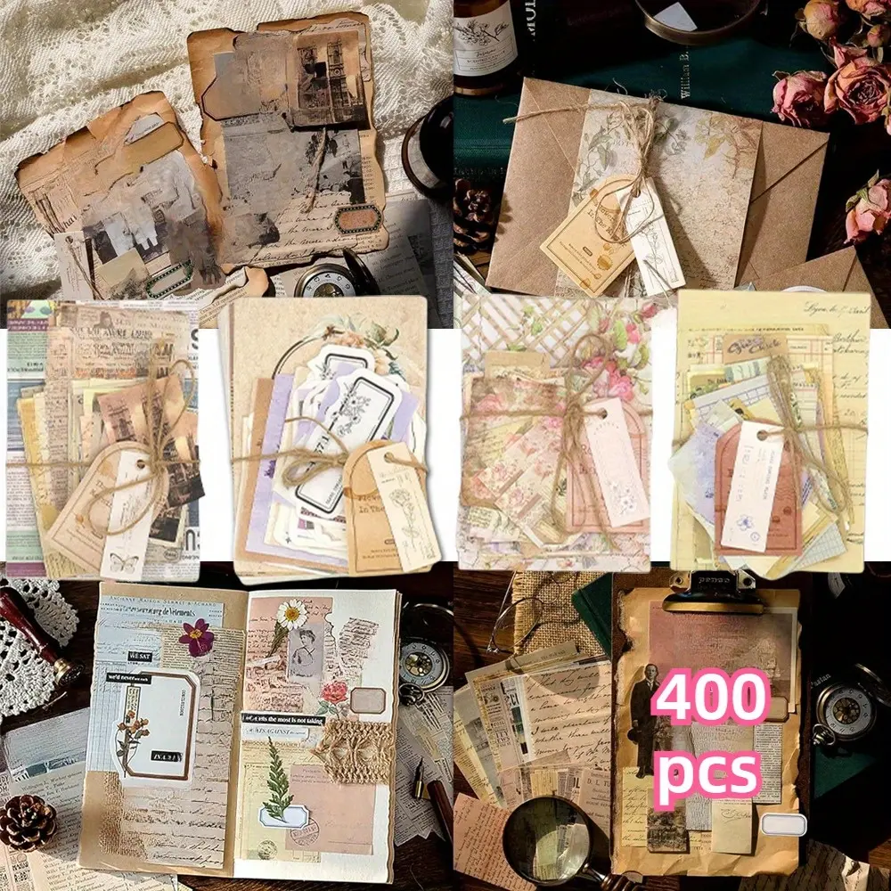 400 Sheets Scrapbook Paper of journaling supplies for Vintage Crafts Planner Bullet Junk Journal Supplies Mixed Media Collage Card Album Embellishments Handmade Gifts DIY Hand Tools Kits Handcraft