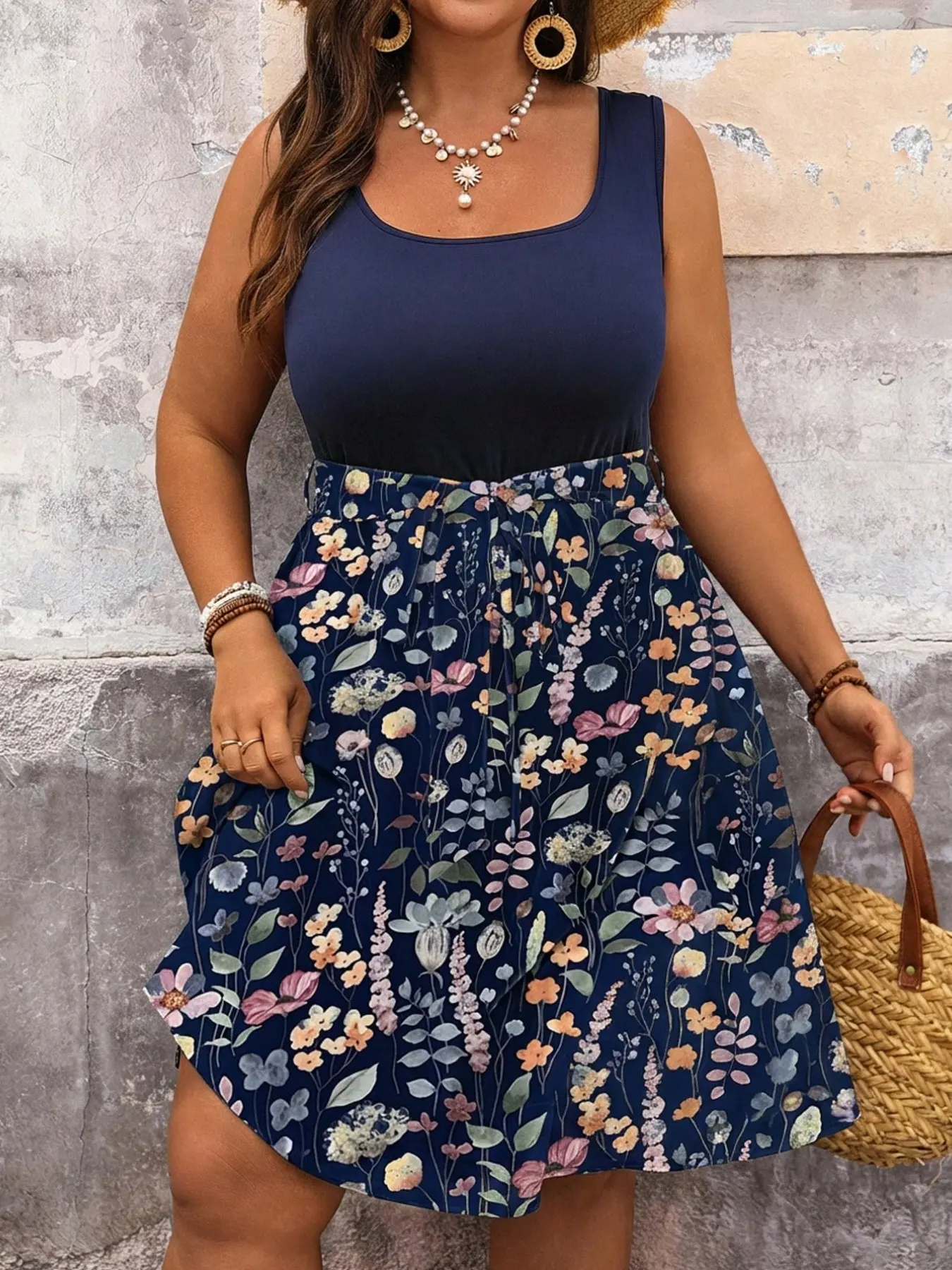 Plus Size Floral Patchwork Dress, Summer Women's Casual Wear Boho Bohemian Vacation Dress, Country Style Party Dress, Beach Dress for Ladies, Boho Beach Sundress