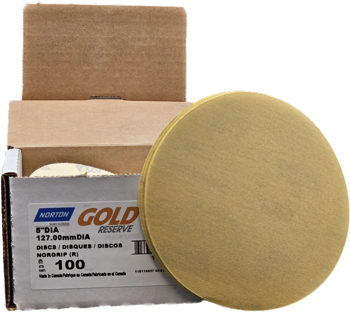 Norton Gold Sanding Discs - 5-Inch NorGrip Hook and Loop Disc Sanding Paper, High Speed Paper Grit Sandpaper Sanding, 100-Count Box