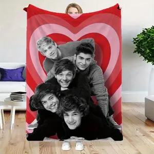 One Direction Inspired Theme Print Plush Blanket - Comfortable All-Season Home Decor, Versatile for Office and Sofa Cushions, Christmas Gift, Wedding, Birthday, and Friend Gifts OCloud-soft, floral-printed, gold-trimmed luxury