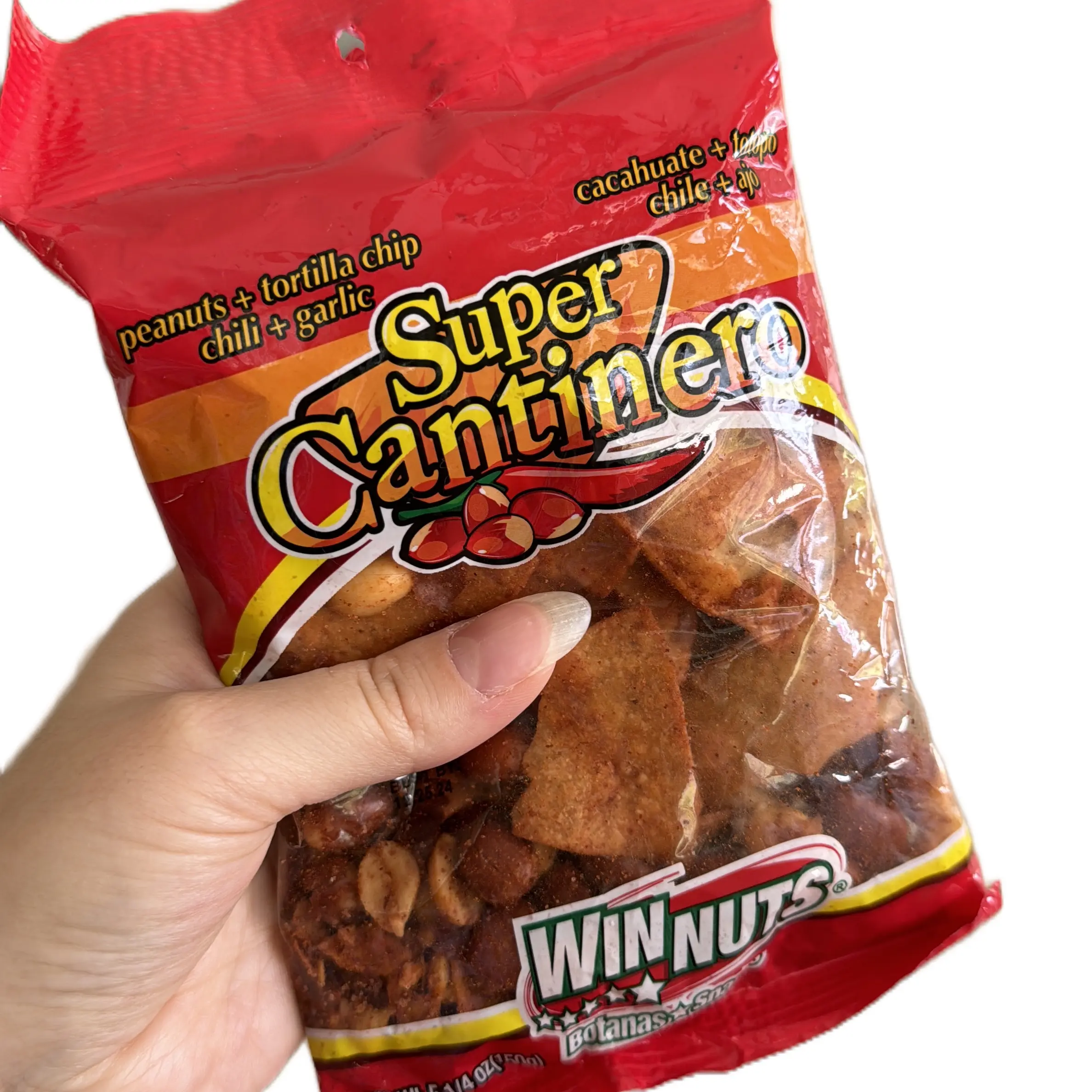 6-Pack Winnuts Spicy Protein Peanuts, Mexican Cantinero-Style Snack Mix with Chilli Garlic Tortilla Chips, Crunchy Dried Nuts & Taffy, Peanut