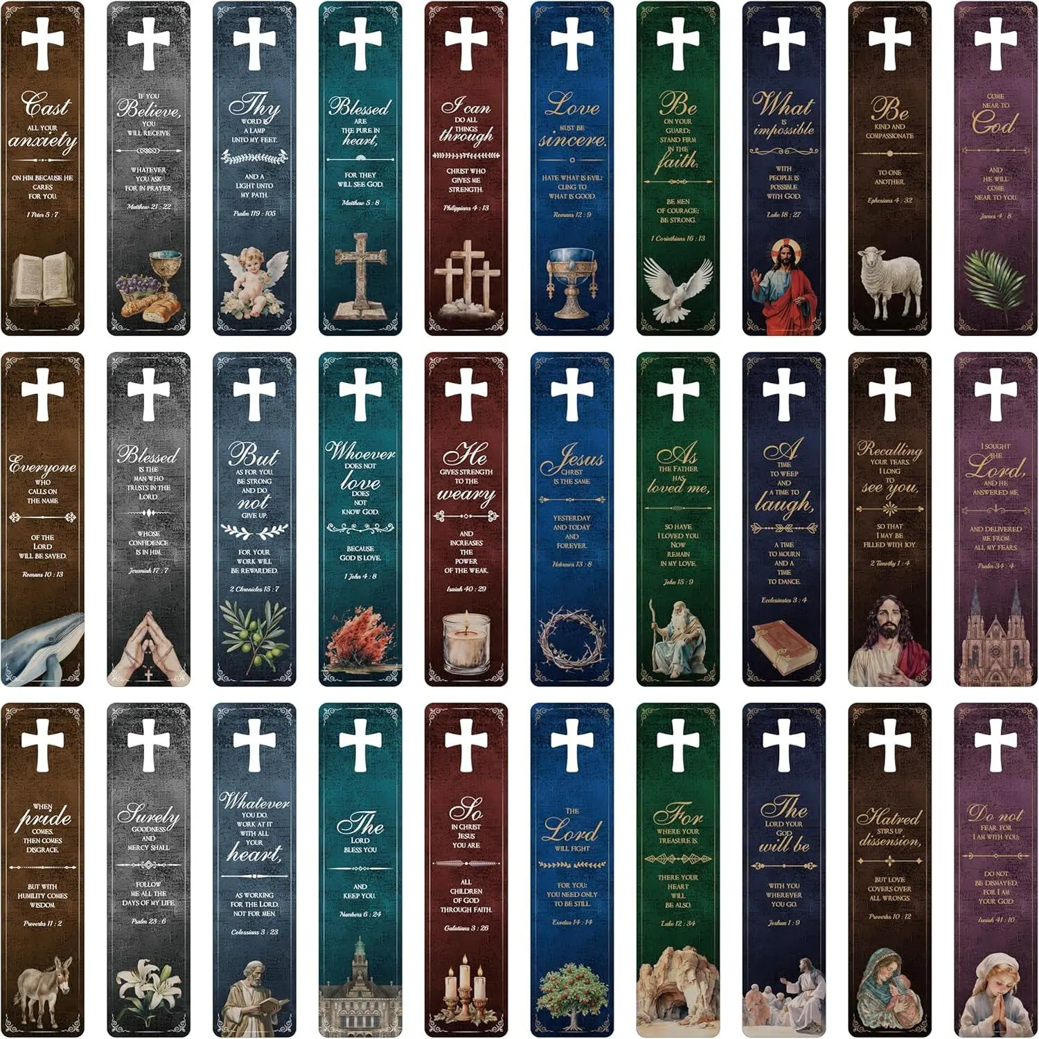 120 count  Bookmarks, 30 Designs with Hollow Cross Double Sided Printing Bookmarks, Christian Motivational Bookmarks for Women, Men, Church, Book Lovers (2.4" x 6.1")