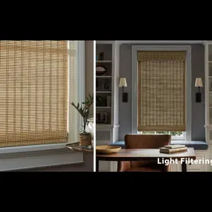 LazBlinds No Tools No Drill Cordless Bamboo Roman Shades Light Filtering Window Treatment Roll Up Bamboo Blinds for Window 20 W x 64 H Natural 306 Light Filtering Natural306 20 W x 64 H