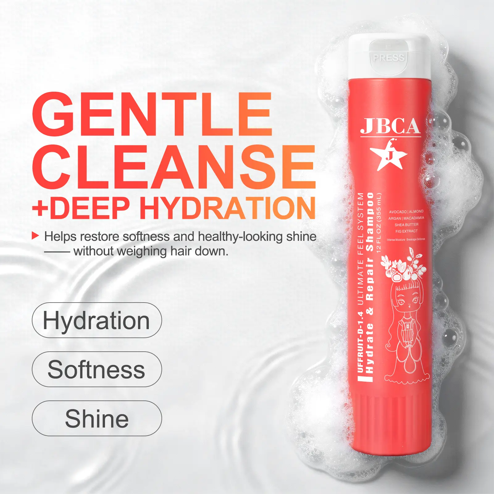 JBCA Hydrating Shampoo with Argan Oil for Dry, Damaged Hair, 12 fl oz | Hydrate & Repair, argan oil & fig extract, intense moisture, breakage defense, softness & shine, sulfate and silicone-free