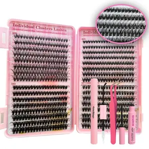 Natural Look Eyelash Extensions Set, Summer Gifts, 1 Set False Eyelashes Extensions Set with Accessories, Professional Makeup Accessories for Women, DIY Cluster Lashes, DIY Lash Kit, High Quality Eyelashes, Hybrid Lash Set, Individual False Eyelashes