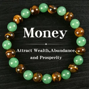 Money Attraction Bracelet  Artificial Colorblock Crystal Beaded Bracelet - Green Aventurine, Blue Tiger Eye Jewelry, Friendship & Protection Gift