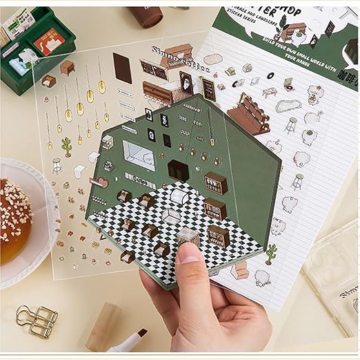 4 Sets 3D Sticker Scenes for Kids, Create Your Own Scene Sticker , Cute Kawaii Mini 3D Scene Stickers, Therapy Stickers for Stress Relief, Gifts for Holiday Christmas, Easter Basket Stuffers