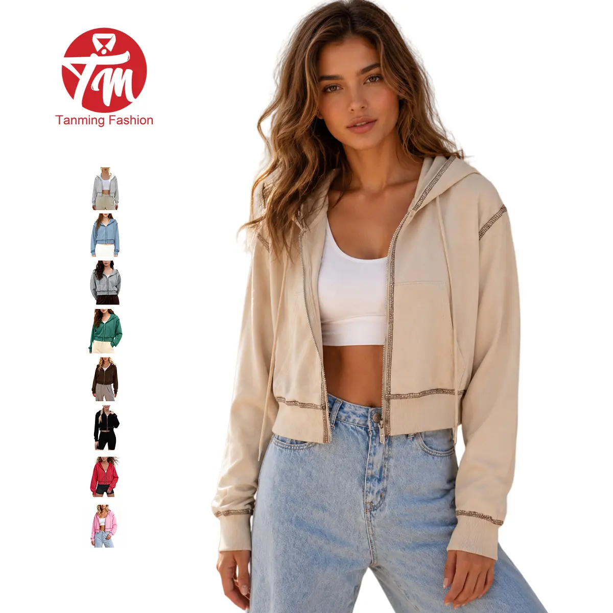 Tanming Womens Fitted Long Sleeve Casual Hoodie Colorblock Zip Pullover Cropped Cotton Blend Collared Minimalist Casual Hoodie for Women Everyday Wear Outings Stylish Comfortable Top,back to school,back to school shopping