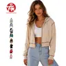 Tanming Womens Exposed Seams Cropped Hoodie  Zip Up Jacket with Pockets Spring Fall Winter Outdoor Travel Streetwear Casual Daily Activewear