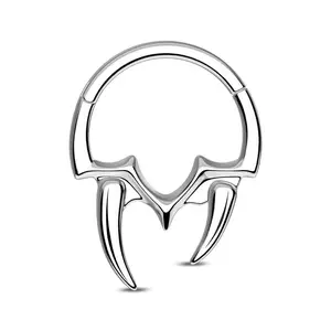 OUFER BODY JEWELRY 16G 316L Stainless Steel Fang-Like Animal Motif Hinged Segment Septum Clicker Ring, Unisex Daily Wear Body Jewelry for Nose Piercings