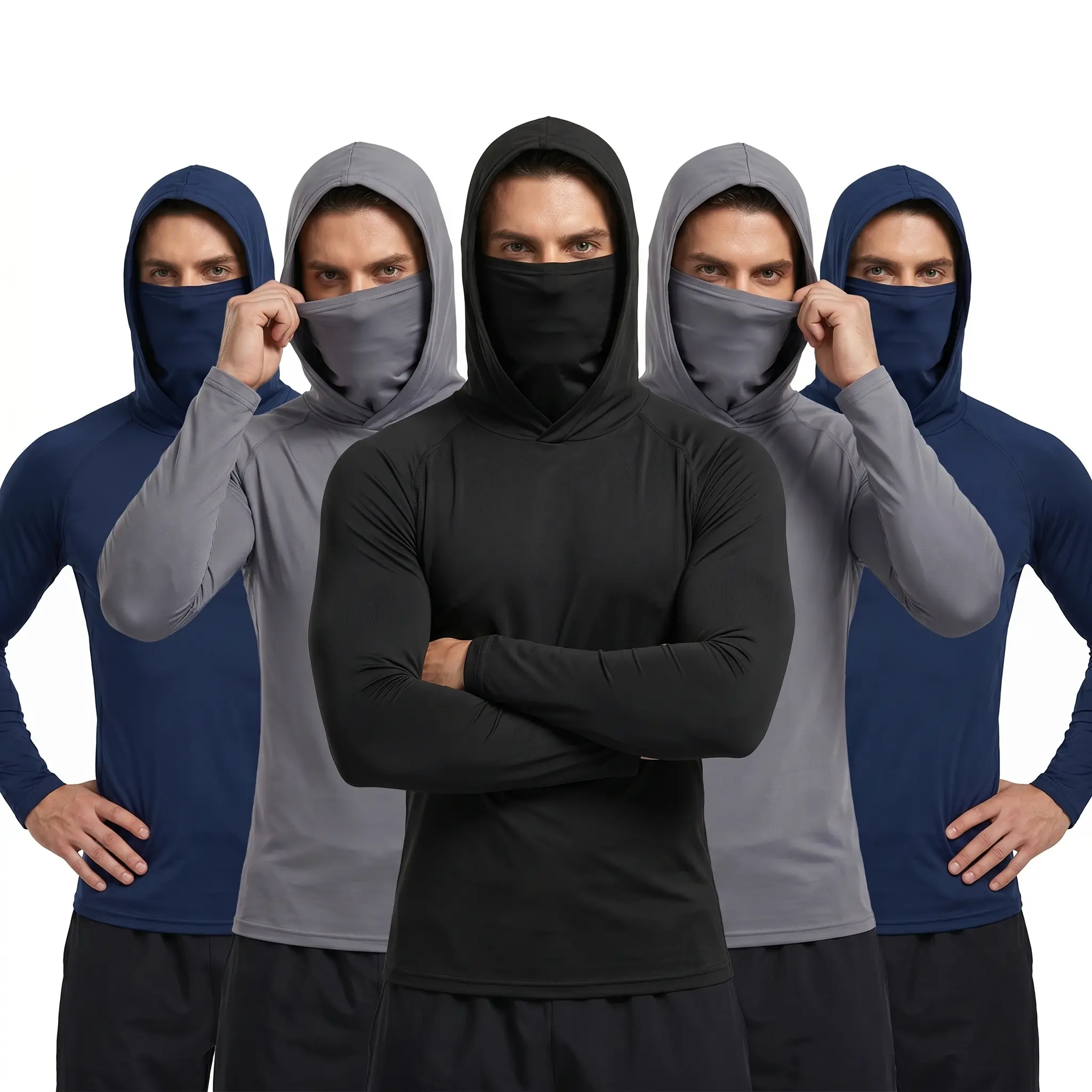 Men’s 6-Pack Performance Hoodies with Built-in Hood, Face Mask, Lightweight Long Sleeve Athletic Shirts, UPF 50+ Sun Protection, Moisture-Wicking, Breathable Quick-Dry Mens Clothing Gym Gear for Running, Fishing, Outdoor Work