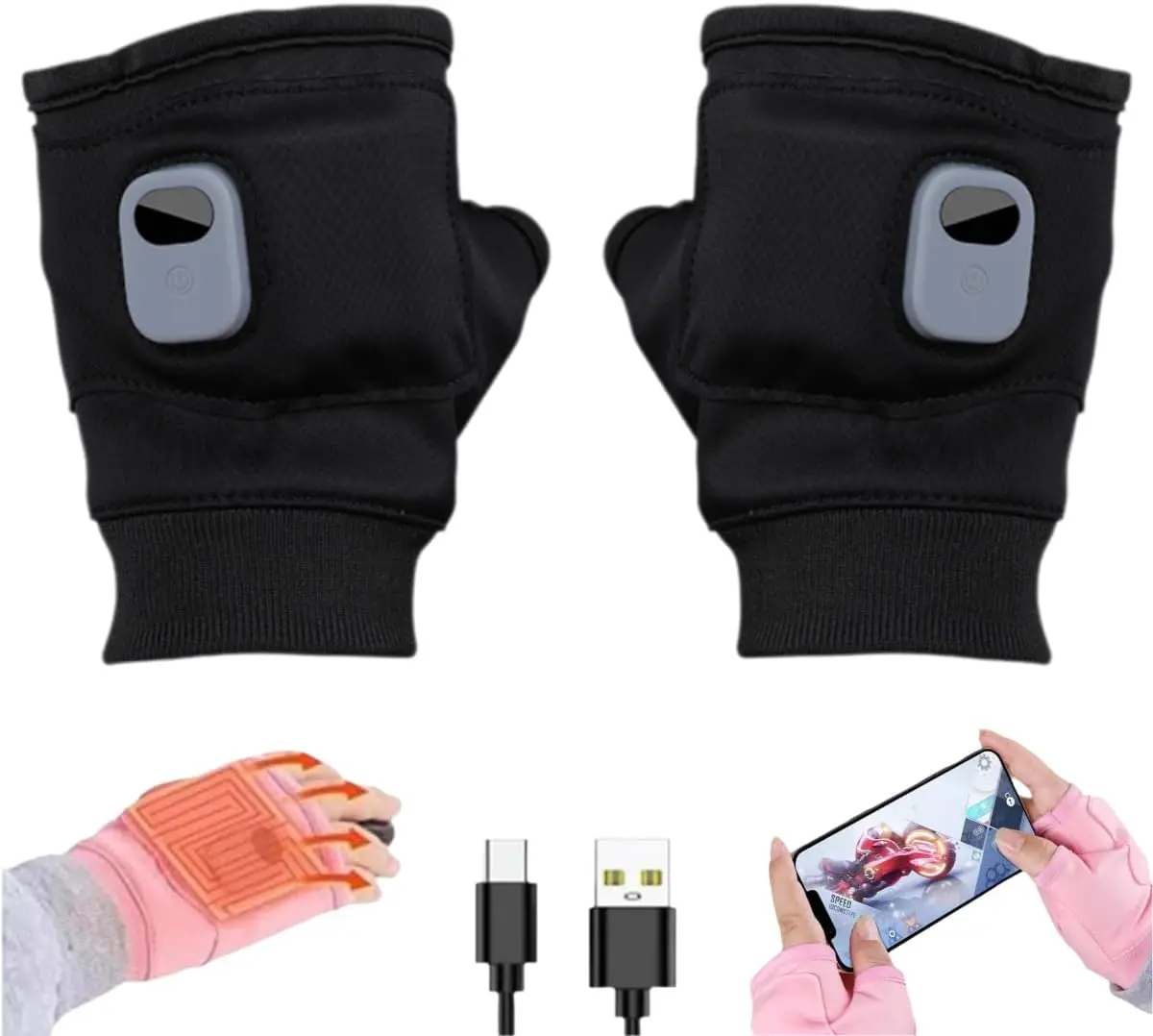 【Summerfinds】Rechargeable Heated Fingerless Gloves for Women, Electric Hand Warmers with Temperature Control, Cold Weather Winter Gloves
