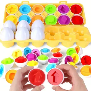 Matching Eggs 12 pcs Set Color & Shape Recoginition Sorter Puzzle Shape Sorting Game for Toddlers Easter Travel Game Early Learning Educational Fine Motor Skill Montessori Gift for Year Old Kids