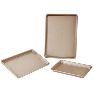 【DealsForYouDays】VEVOR Baking Pans Set,  3-Piece, Nonstick Carbon Steel Cookware Sheets & Trays, Stackable Kitchen Oven Bakeware Cooking Sets with Silicone Handles, Easy to Clean, for Baking Cookie Cake Muffin Bread