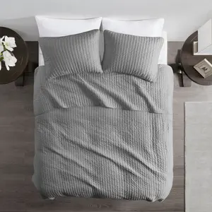 Madison Park Quilt Set Casual Solid Reversible Antimicrobial, Gray, Twin/TwinXL
