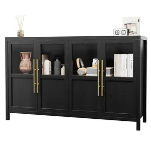 【GARVEE】Buffet Cabinet with Storage Sideboard Buffet with Glass Doors, 29" Large Modern Farmhouse Storage Cabinet Table for Kitchen Dining Room, Living Room (Black, Glass 4 Doors)