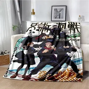 Jujutsu Kaisen Anime Blanket JJK Squad Fleece Throw Manga Poster Room Decor Gojo Yuji Otaku Gift Cozy Bedroom Trending Tiktok Finds Japanese Text Merch Soft Warm Bed Sofa Cover Gamer Accessories Teen Room Pop Culture Action Aesthetic