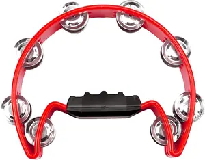 Tambourine Metal Jingles Hand Held Percussion Half-Moon Single Row Tambourine for  Adult Musical Instrument  for KTV, Party, Red for 3+