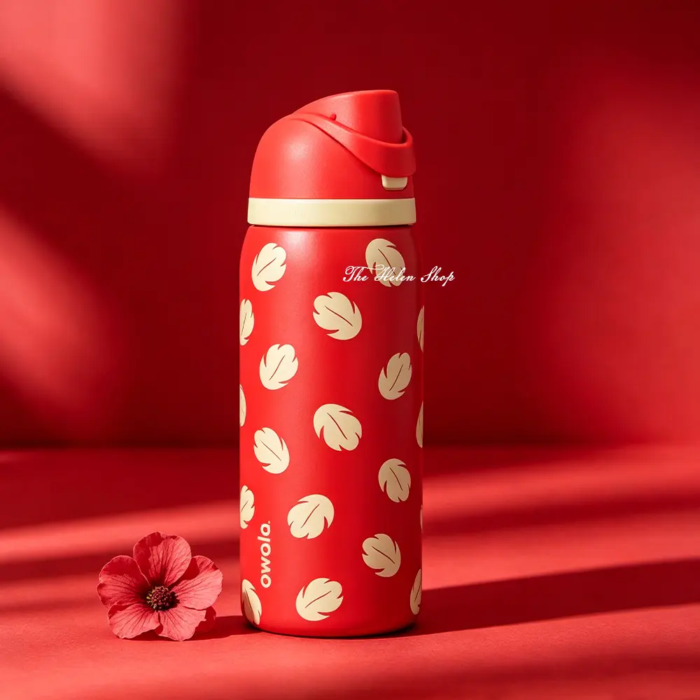 Owala FreeSip Insulated Stainless Steel Water Bottle - Red Tropical Leaf Edition 24oz 32oz