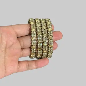 Shadow Stone Indian Bangles, 4-Piece Set with Mehndi Polish, Fashion Costume Jewelry Bracelets