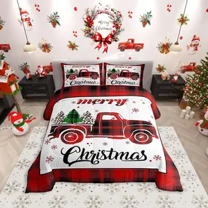 Red Truck Comforter Set Xmas Tree Snowflake Bedding Set for Kids Boys Girls Bedroom Decor Christmas Theme Red Plaid Quilt Set New Year Duvet Insert