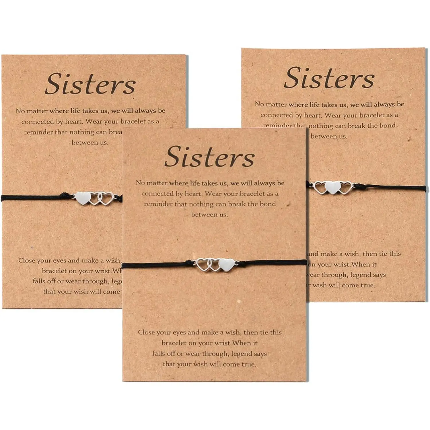 2/3/4 Pcs Sisters Bracelet, Sisters Gifts from Sister, Matching Heart Long Distance Bracelets,  for Thanksgiving Christmas