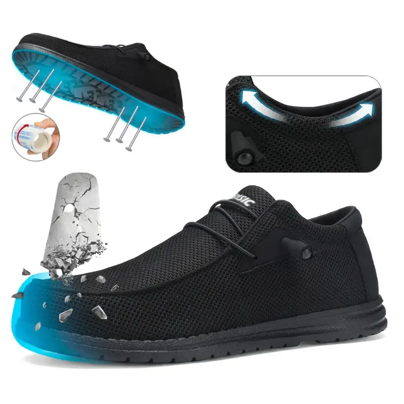 Casual Slip-On Steel Toe Loafers for Workers, Unisex Lightweight Safety Footwear, Puncture-Proof Walking Shoes with High-Quality Cushioning, Steel Toe Cap, Slip-On Loafer, Daily Walk, Work & Outdoors, Travel, Ergonomic Design