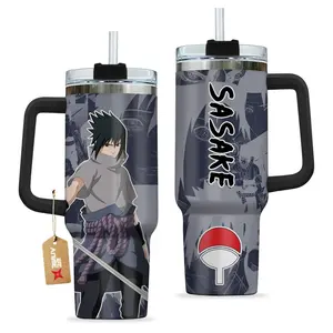 Sasuke Uchiha Anime Tumbler 40oz with Handle, Naruto Uchiha Clan Aesthetic Cup, Sharingan Rinnegan Ninja Mug, Dark Avenger Fan Gift, Anime Travel Mug, Stainless Steel Tumbler