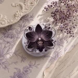 Dark Orchid Gothic MagSafe Phone Grip: Witchy Botanical Aesthetic Magnetic Phone Holder, Goth Moody Floral Dark Academia Gift, Kindle Holder