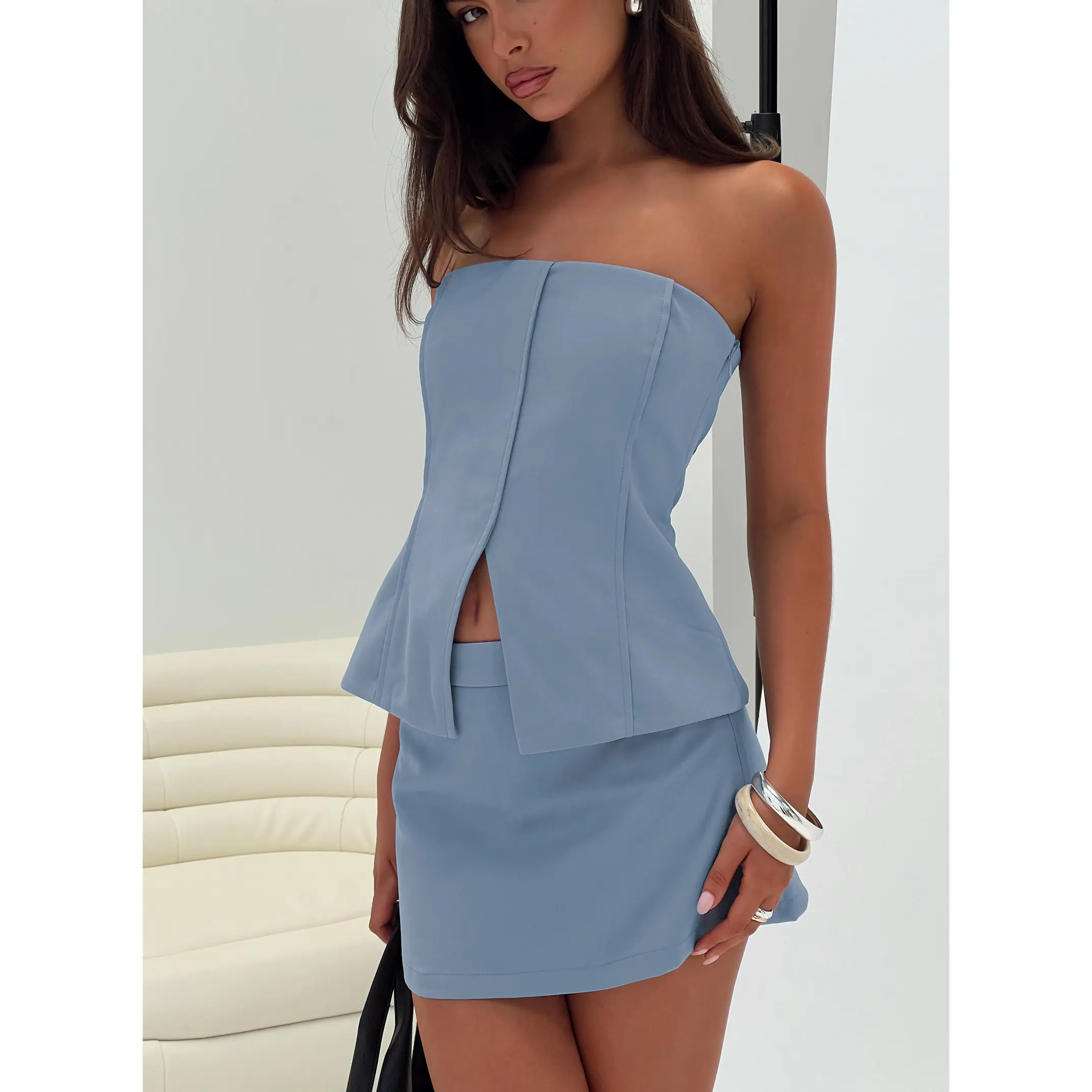 Lavish Living Strapless Top Blue