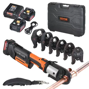 VEVOR Press Tool, 18V Electric Pipe Crimping Tool for 1/2, 3/4, 1, 1 1/4, 1 1/2, 2 Copper Pipes, 32KN Press Tool Kit Compatible with ProPress - with Brushless Motor, 6 VUS Jaws, 2pcs 4AH Battery