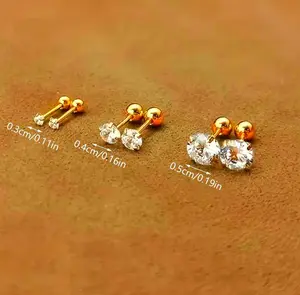 round ball 3 Pairs 14K Gold Plated Women's Stud Earrings, Hypoallergenic Earring Set, High Quality Cubic Zirconia Stud Earrings for Women