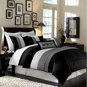 CHEZMOI COLLECTION 8-Piece Luxury Striped Comforter Set - Modern Pleated Design for Year Round Use