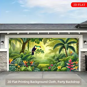 2D Flat, 1pc Jungle Theme Party Backdrop Banner - Extra Large 71x157 Inches (180x400cm) Tropical Jungle Decoration with Toucan, Flowers - Heavy-Duty Polyester Fabric for Birthday, Wedding, Zoo Parties - No Electricity Needed Indoor/Outdoor Hanging