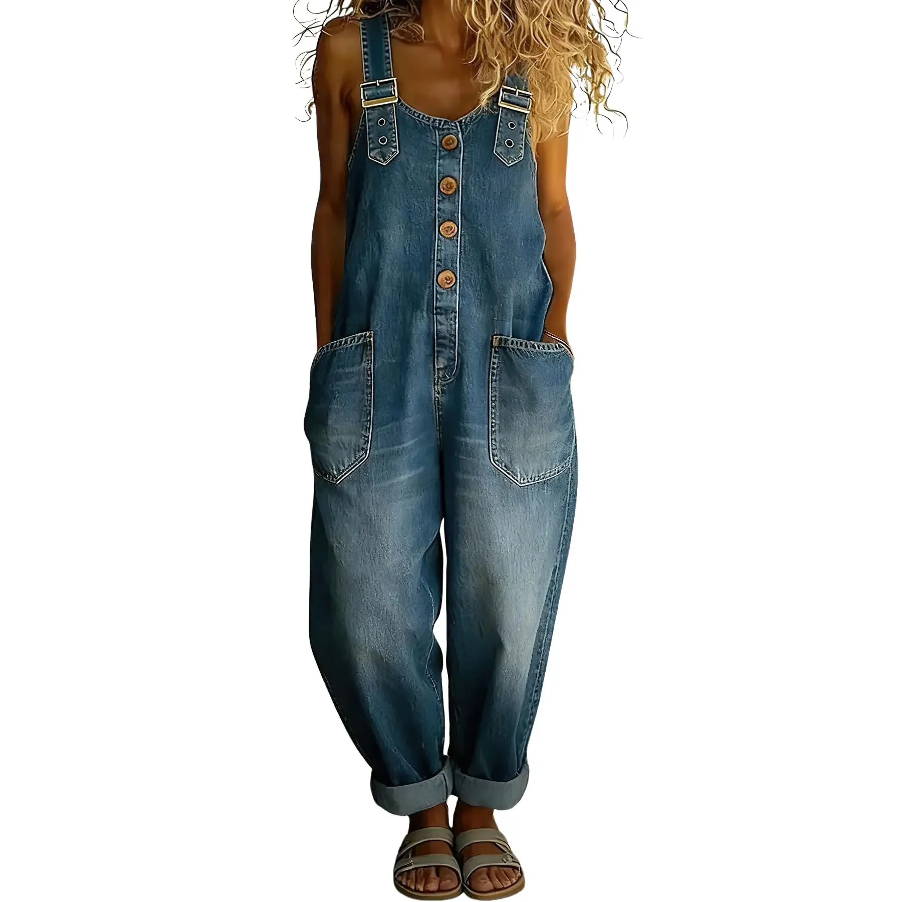 Chouyatou Vintage Loose Wide Leg Jean Bib Overalls Women’s Y2K Button Front Denim Overall Pants One-Piece Romper Jumpsuit Chouyatou Vintage Loose Wide Leg Jean Bib Overalls Women’s Y2K Button Front Denim Overall Pants One-Piece Romper Jumpsuit