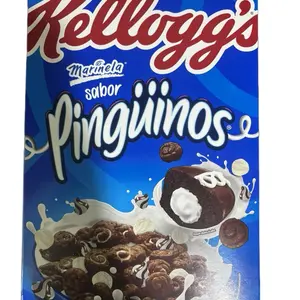 Kellogg's Mariposa Sabor Pinguinos Cereal with Pinguinos Flavor and Milk Splash Design xl box