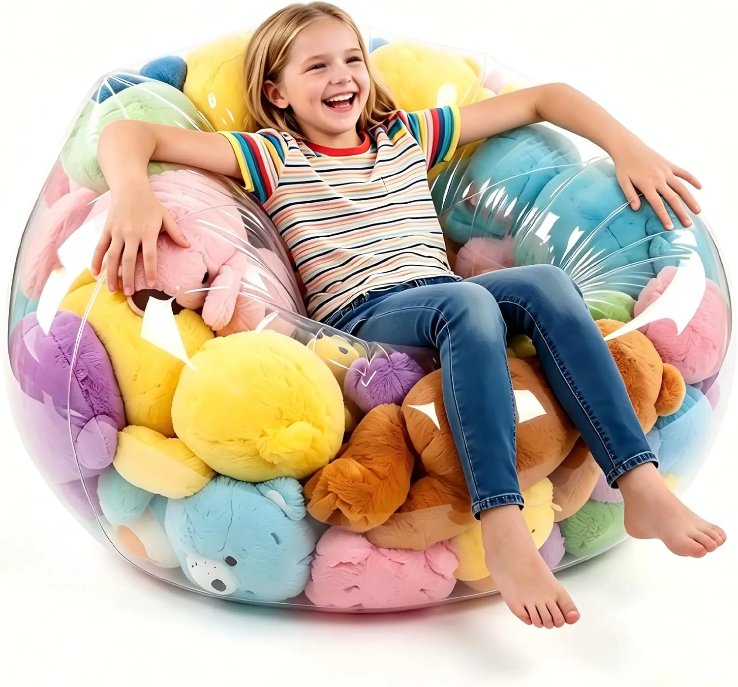 NTYNTY Clear Stuffed Animal Storage Chair 37" x 38", Heavy Duty 0.35mm PVC Bean Bag Chair, Waterproof Plush Toy Organizer for Adults & Kids