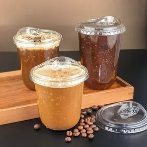 Round Bottom Clear Plastic Cups with Sip Lids, 50 Sets, 12/16 Oz Disposable Iced Coffee Cups with Strawless Lids To Go Cold Drink Cups for Smoothies, Juices, Party Catering