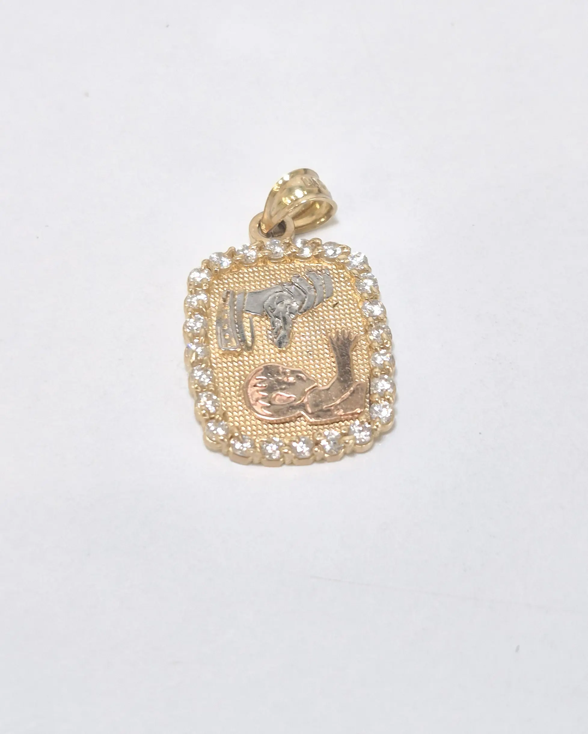 Elegant Unisex Baptism Commemorative Medal Pendant Charm - 20mm Width, 22mm Length Fashion Costume Jewelry, Baptism Gift Ideas, Cute Charms with Zircon Sparkle & Geometric Shape for Unisex Wear, Ceremony, 22 Mm